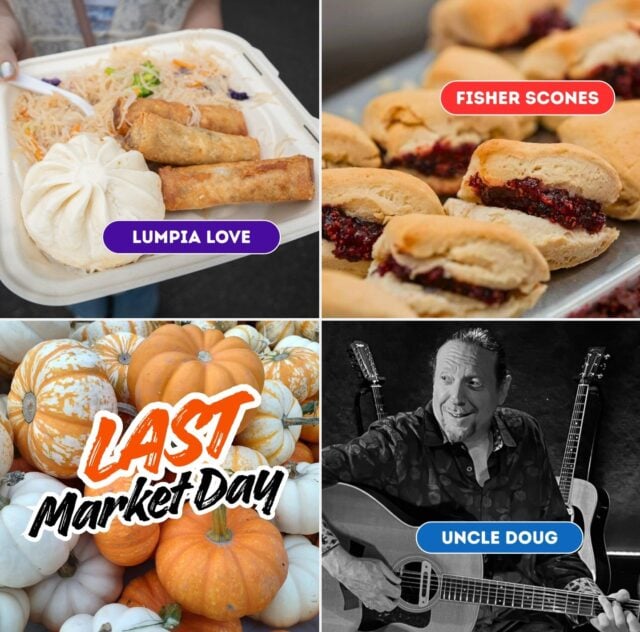 Join us this Saturday, 10/10  from 9am-2pm, for the LAST MARKET of the season. 

You will find over 130 participants including:
😍 @lumpialove_foodtruck serving their delicious Filipino food favorites including lumpia, adobo, pancit noodles, musubi and more.
😍 @fisherscones serving iconic Washington scones with hot butter and jam.

You will also discover a marketplace full of farmers offering meat, seafood, freshly harvested fruits and vegetables, and beautiful flower bouquets; a curated collection of talented artists and crafters; food artisans selling small batch artisanal foods; and chefs creating freshly prepared meals for on-site enjoyment. From 11am-1pm you can also enjoy live music featuring authentic country/folk rock music by Uncle Doug Music.

Don't miss out on the LAST MARKET of the season in downtown Puyallup's beautiful Pioneer Park and Pavilion! As always, leashed dogs are welcome outdoors and admission is free.

Check the links in our bio to find out more about our marketplace and vendors and be sure to FOLLOW US in order to be entered into our Market giveaways!

#NotJustAnyMarket #PuyallupFarmersMarket #WeGottaWholeLottaGoodGoinOn #ShopLocal #FarmFresh