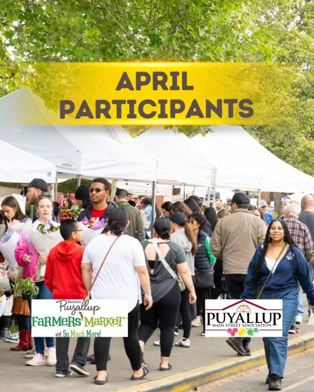 The wait is over! The Puyallup Farmers' Market returns on Saturday, April 18th to kick off an exciting 2026 season.

With 145+ participants joining us each week, opening month is packed with an incredible variety of talent. You’ll find everything from locally grown produce and vibrant seasonal flower bouquets to fresh-baked treats, handcrafted goods, small-batch specialties, and ready-to-enjoy meals from talented chefs. It’s a full sensory experience that brings the best of our local community together in one place.

And it’s not just about shopping. Settle in and enjoy live music on stage from 11am–1pm, featuring amazing local musicians who help create that signature Saturday Puyallup Farmers' Market atmosphere.

No two Saturdays are ever quite the same, which is what makes the Market such a favorite weekly tradition. Join us this April and every Saturday through October 11th at Pioneer Park and Pavilion in downtown Puyallup, from 9am–2pm.

Participants joining us throughout April included in post graphics.

#NotJustAnyMarket #PuyallupFarmersMarket #SupportLocal #wegottawholelottagoodgoinon