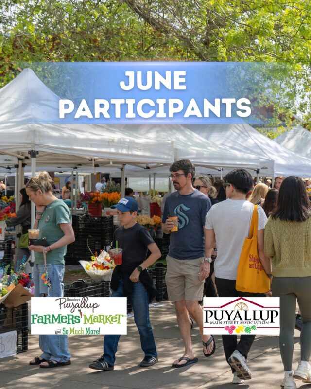 The Puyallup Farmers' Market is in full swing, with 145+ participants joining us on 6/6, 6/20, and 6/27 from 9am–2pm. The Market is filled with an incredible variety of talent and local flavor. You’ll find a curated marketplace featuring everything from farm-fresh produce and colorful flower bouquets to fresh-baked treats, handcrafted arts and crafts, small-batch specialty foods, and freshly prepared meals. It’s a family-friendly experience that brings the best of our local community together in one place.

Each week you’ll also discover that the Market is filled with music! Settle in and enjoy live performances on stage from 11am–1pm, featuring talented local musicians who help create that signature Saturday Puyallup Farmers' Market atmosphere. Be sure to follow us for upcoming music schedules, seasonal highlights, and all the fun happening throughout the season.

No two Saturdays are ever quite the same which is what makes the Market such a favorite weekly tradition. Join us this June, and every Saturday through October 10th, at Pioneer Park and Pavilion in downtown Puyallup!

Note: While there is no Market on 6/13, you can still enjoy our large Meeker Days event happening downtown from 6/12-14 that hosts lots of vendors and live music!

Participants joining us at the Market during June included in post graphics.

#NotJustAnyMarket #PuyallupFarmersMarket #SupportLocal #wegottawholelottagoodgoinon